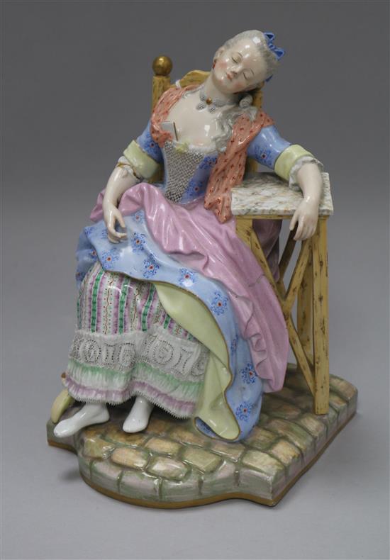 A Meissen seated figure of Sleeping Louise, 19th century, height 18.5cm, right arm repaired